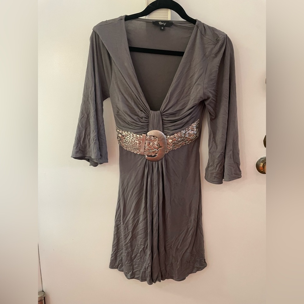 Sky grey/blue/purple dress with leather belt